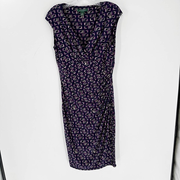 Lauren Ralph Lauren Purple Geometric Knee Length Sheath Dress Size 8 FLAWED - Picture 1 of 13